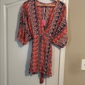 Simply Southern Coral and Black Kimono Top